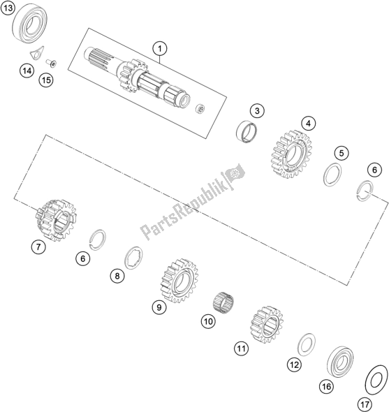 All parts for the Transmission I - Main Shaft of the Husqvarna TC 250 2019