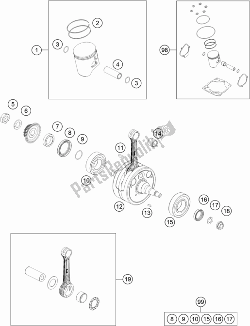 Toutes les pièces pour le Vilebrequin, Piston du Husqvarna TC 250 2020