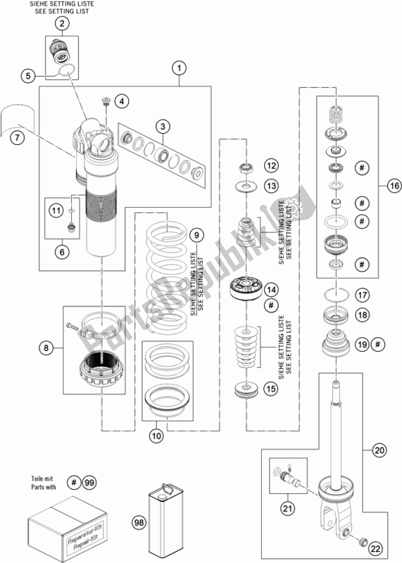 All parts for the Shock Absorber Disassembled of the Husqvarna TC 250 2020