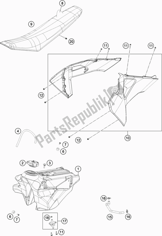 Todas as partes de Tanque, Assento do Husqvarna TC 250 2020