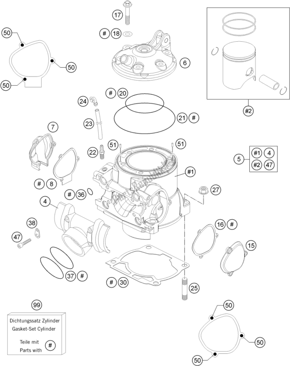 Tutte le parti per il Cilindro, Testata del Husqvarna TC 250 EU 2016