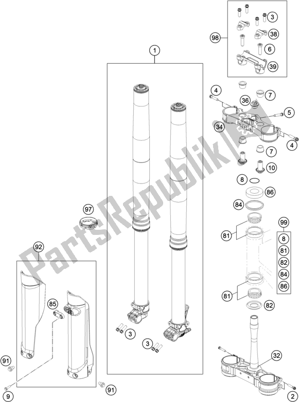 All parts for the Front Fork, Triple Clamp of the Husqvarna TC 250 EU 2016