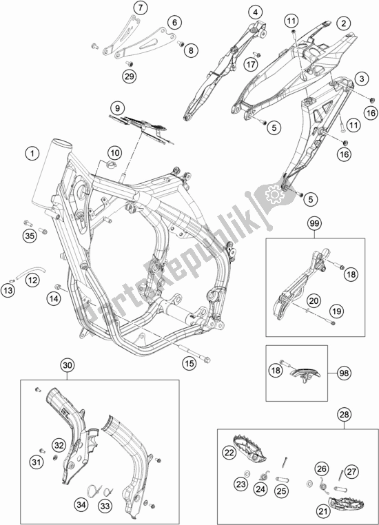 Toutes les pièces pour le Cadre du Husqvarna TC 250 EU 2018