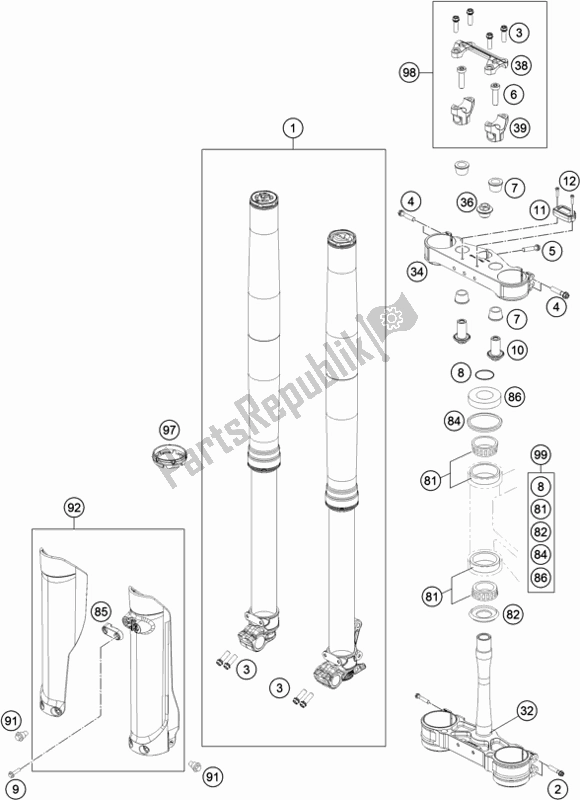 All parts for the Front Fork, Triple Clamp of the Husqvarna TC 250 EU 2018