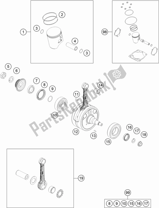 Toutes les pièces pour le Vilebrequin, Piston du Husqvarna TC 250 EU 2019