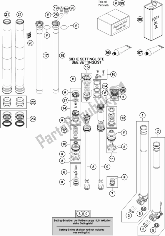 Toutes les pièces pour le Fourche Avant Démontée du Husqvarna TC 250 EU 2019