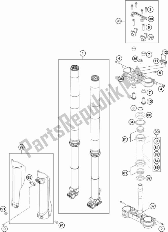 All parts for the Front Fork, Triple Clamp of the Husqvarna TC 250 EU 2020