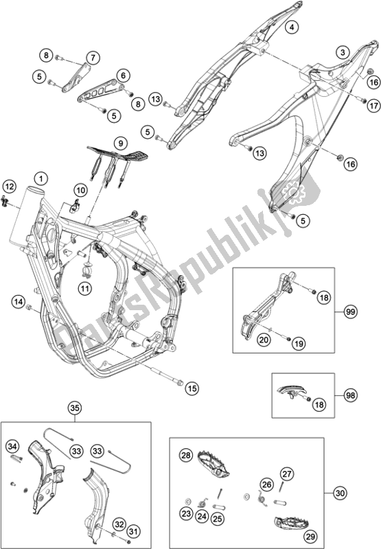 All parts for the Frame of the Husqvarna TC 250 EU 2021