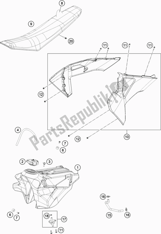 All parts for the Tank, Seat of the Husqvarna TC 250 EU 2021