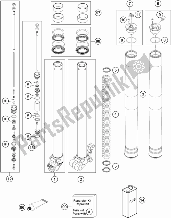 All parts for the Front Fork Disassembled of the Husqvarna TC 50 EU 2017