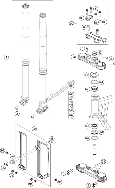All parts for the Front Fork, Triple Clamp of the Husqvarna TC 50 EU 2018