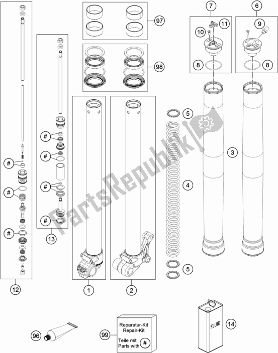 All parts for the Front Fork Disassembled of the Husqvarna TC 50 EU 2019
