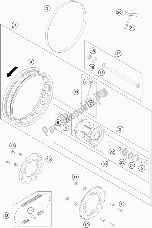 All parts for the Rear Wheel of the Husqvarna TC 50 EU 2019