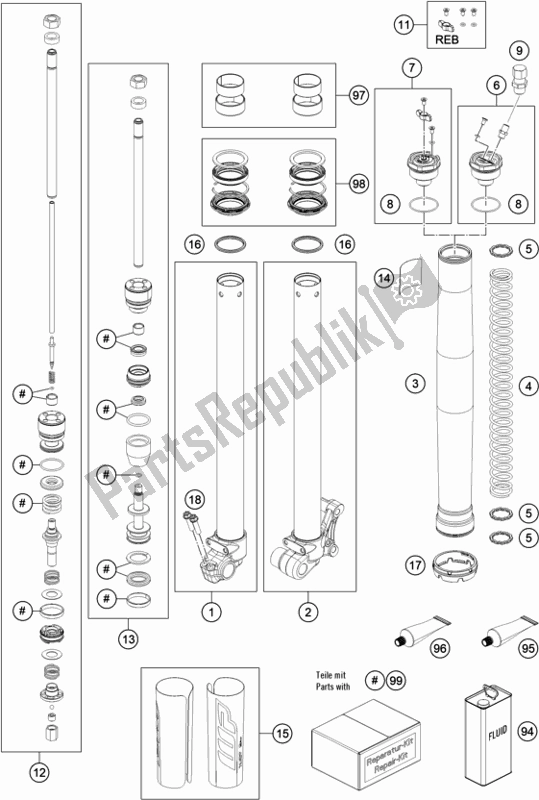 All parts for the Front Fork Disassembled of the Husqvarna TC 50 EU 2020