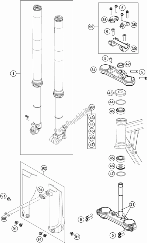 All parts for the Front Fork, Triple Clamp of the Husqvarna TC 50 EU 2020