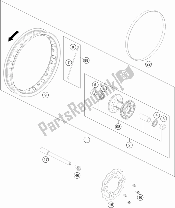 All parts for the Front Wheel of the Husqvarna TC 50 EU 2020