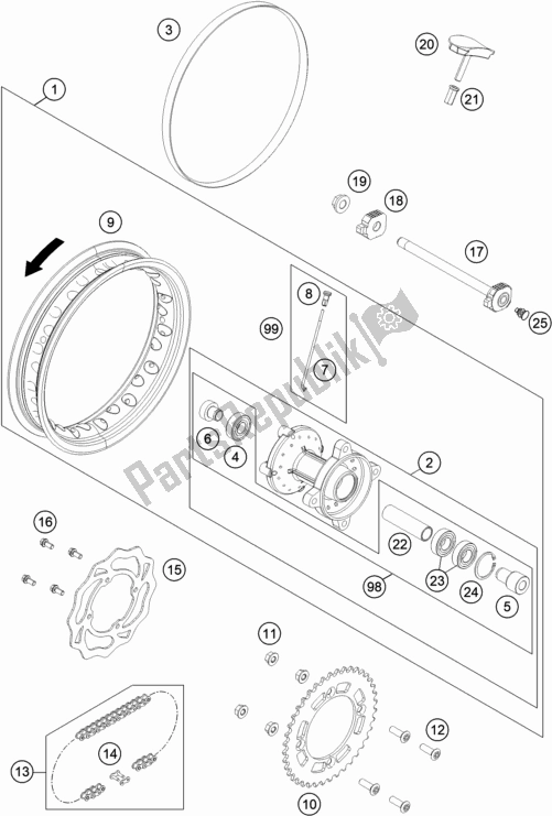 All parts for the Rear Wheel of the Husqvarna TC 50 EU 2020