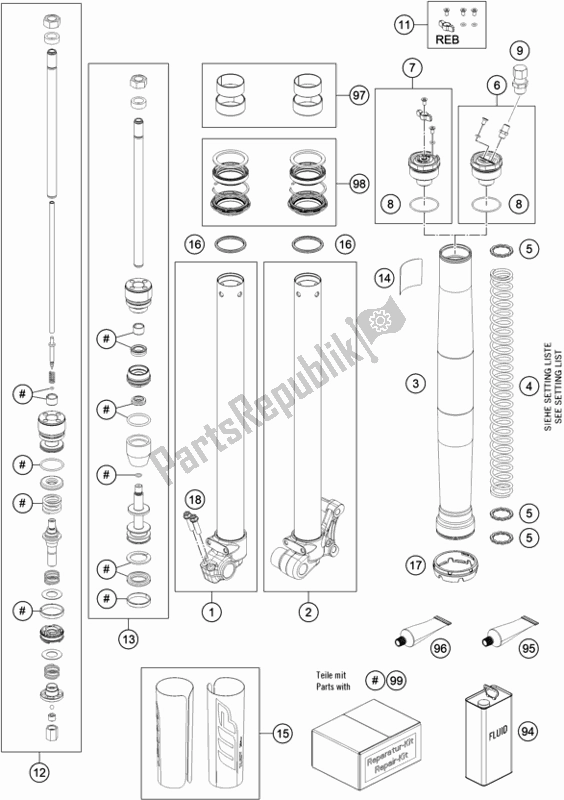 All parts for the Front Fork Disassembled of the Husqvarna TC 50 EU 2021