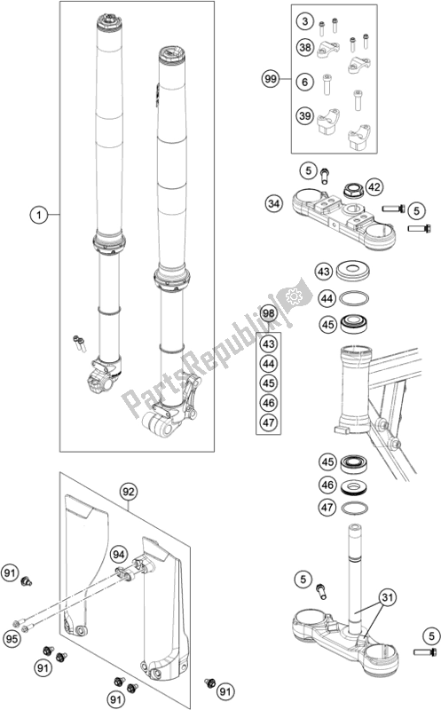 All parts for the Front Fork, Triple Clamp of the Husqvarna TC 50 EU 2021