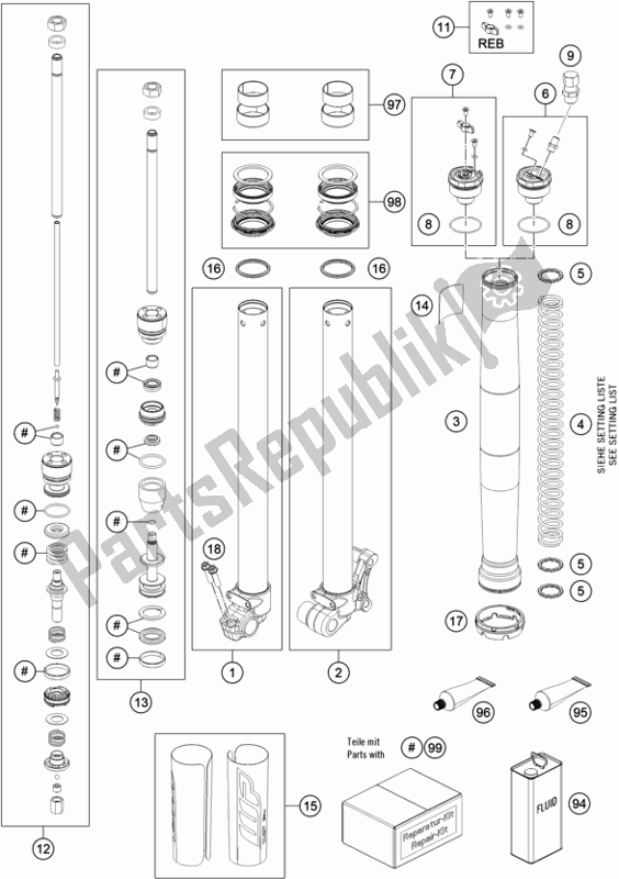 All parts for the Front Fork Disassembled of the Husqvarna TC 50 EU 2022