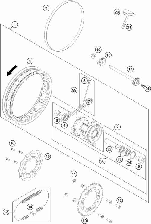 All parts for the Rear Wheel of the Husqvarna TC 50 EU 2022