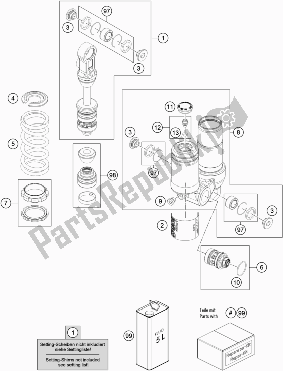 All parts for the Shock Absorber Disassembled of the Husqvarna TC 50 EU 2022