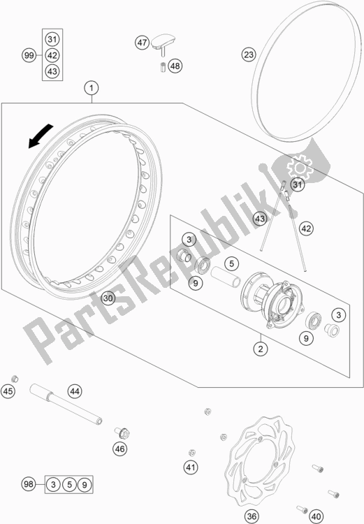 All parts for the Front Wheel of the Husqvarna TC 65 2020