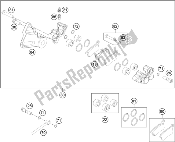 All parts for the Rear Brake Caliper of the Husqvarna TC 65 2020