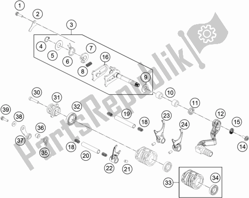 All parts for the Shifting Mechanism of the Husqvarna TC 65 2020