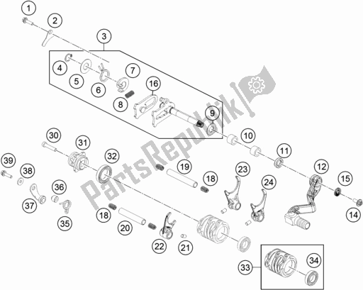All parts for the Shifting Mechanism of the Husqvarna TC 65 EU 2017
