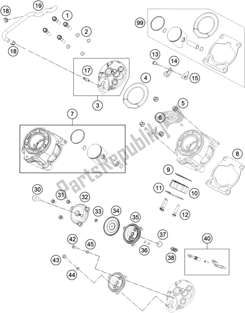 All parts for the Cylinder, Cylinder Head of the Husqvarna TC 65 EU 2018