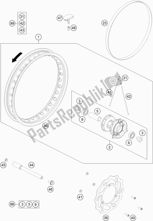 All parts for the Front Wheel of the Husqvarna TC 65 EU 2018