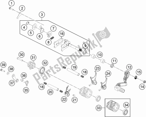 All parts for the Shifting Mechanism of the Husqvarna TC 65 EU 2018