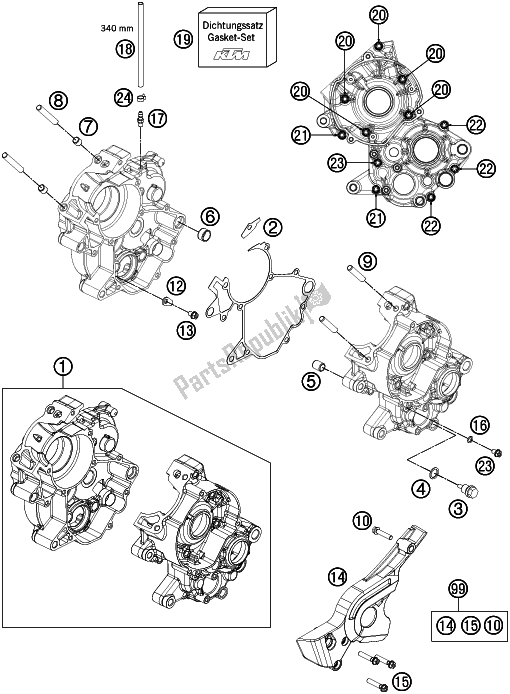 All parts for the Engine Case of the Husqvarna TC 65 EU 2019