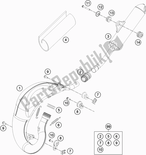 All parts for the Exhaust System of the Husqvarna TC 65 EU 2019