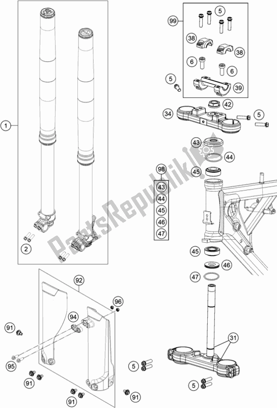 All parts for the Front Fork, Triple Clamp of the Husqvarna TC 65 EU 2019