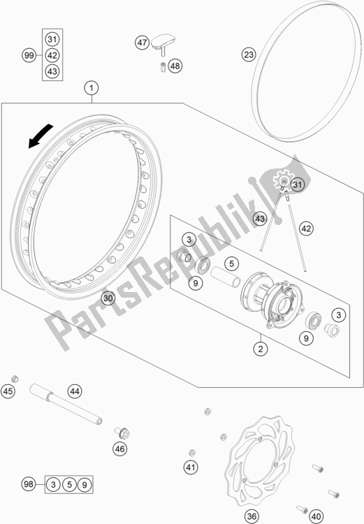 All parts for the Front Wheel of the Husqvarna TC 65 EU 2019