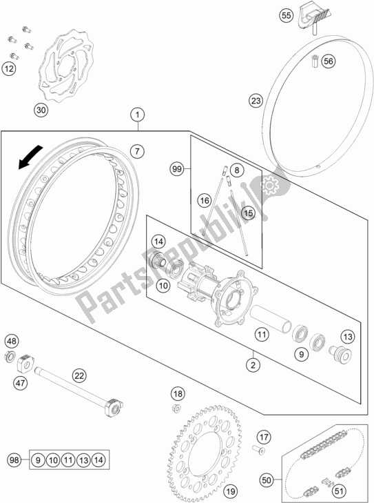 All parts for the Rear Wheel of the Husqvarna TC 65 EU 2019