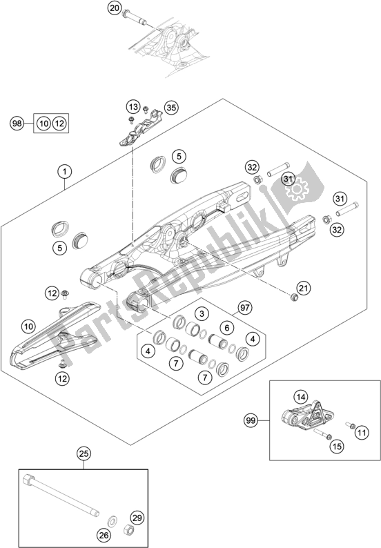 All parts for the Swing Arm of the Husqvarna TC 65 EU 2019