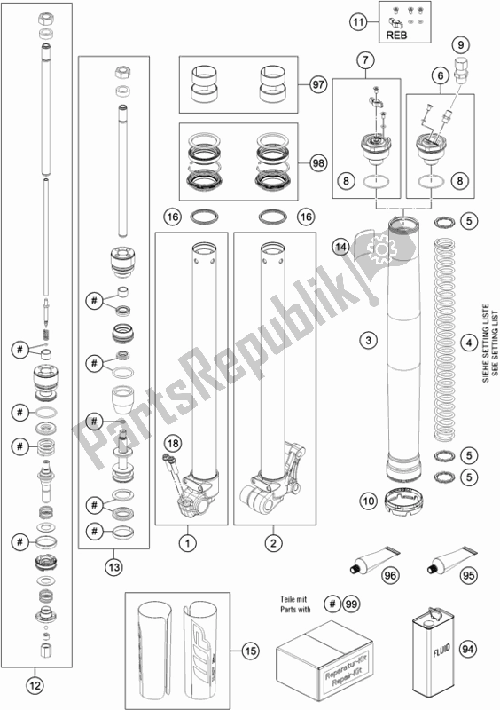 Todas as partes de Garfo Dianteiro Desmontado do Husqvarna TC 65 EU 2020