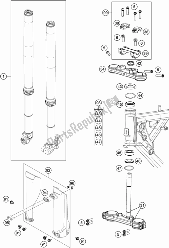 All parts for the Front Fork, Triple Clamp of the Husqvarna TC 65 EU 2020