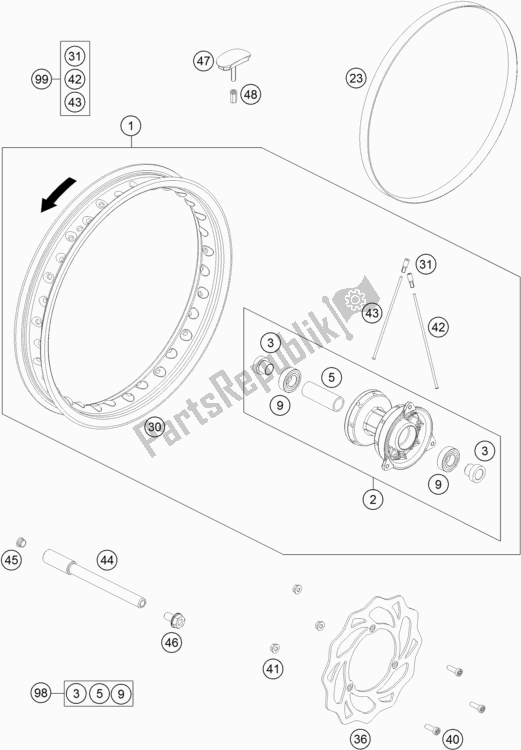 All parts for the Front Wheel of the Husqvarna TC 65 EU 2020