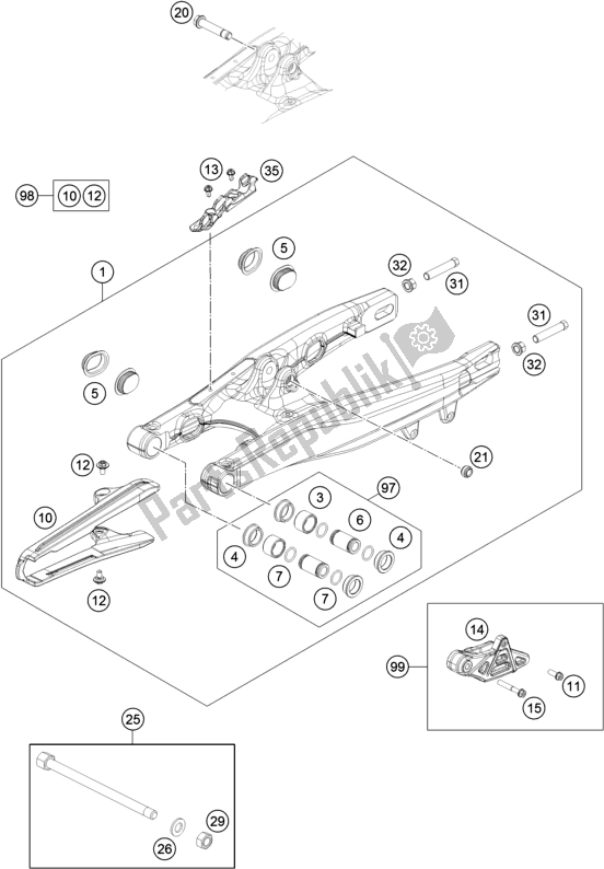 All parts for the Swing Arm of the Husqvarna TC 65 EU 2020