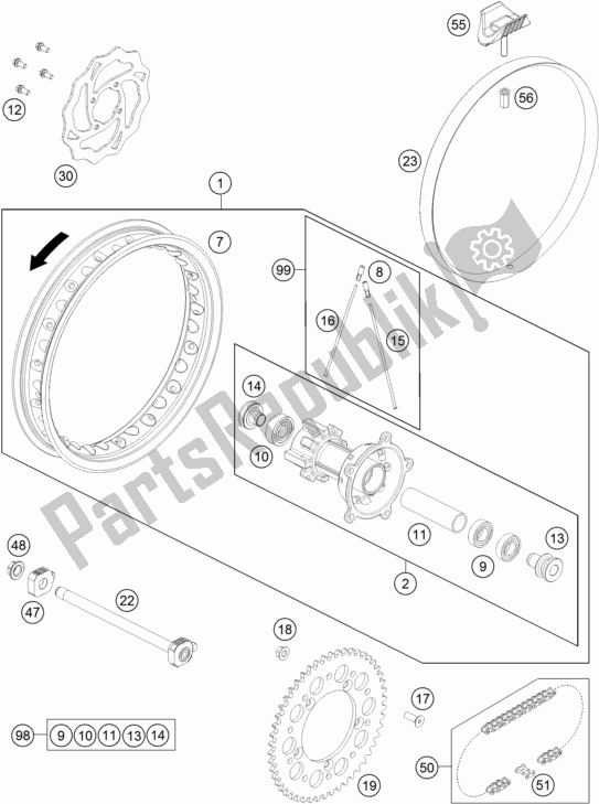 Todas as partes de Roda Traseira do Husqvarna TC 65 EU 2021