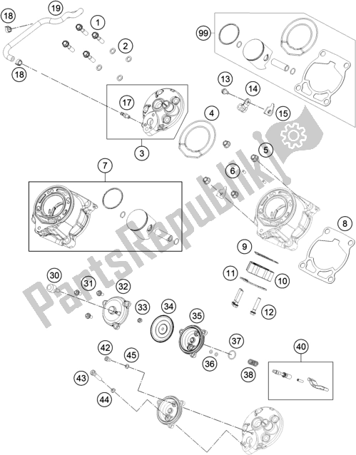 All parts for the Cylinder, Cylinder Head of the Husqvarna TC 65 EU 2022