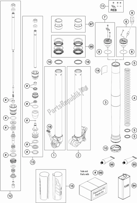 All parts for the Front Fork Disassembled of the Husqvarna TC 65 EU 2022