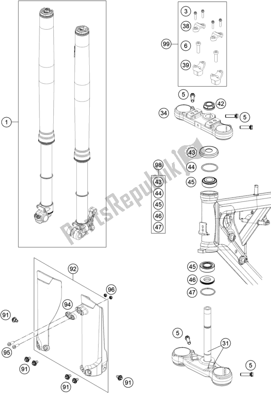 All parts for the Front Fork, Triple Clamp of the Husqvarna TC 65 EU 2022