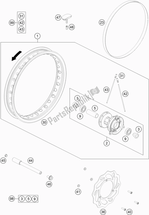 All parts for the Front Wheel of the Husqvarna TC 65 EU 2022