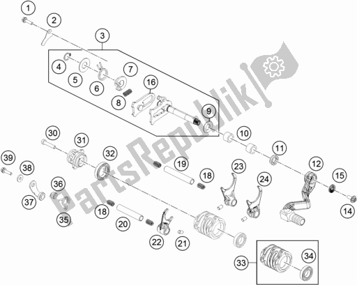 All parts for the Shifting Mechanism of the Husqvarna TC 65 EU 2022