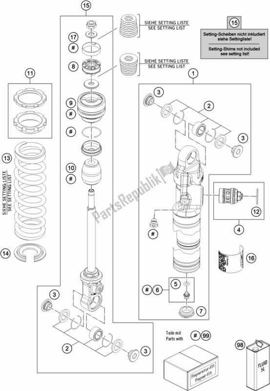 All parts for the Shock Absorber Disassembled of the Husqvarna TC 65 EU 2022